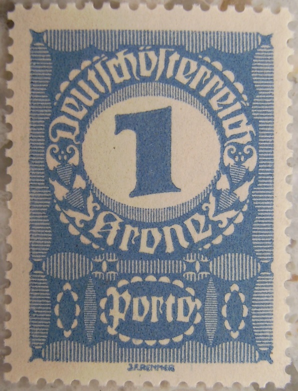 Deutschoesterreich Portomarke gutes Papier1 - 1 Kronep.jpg