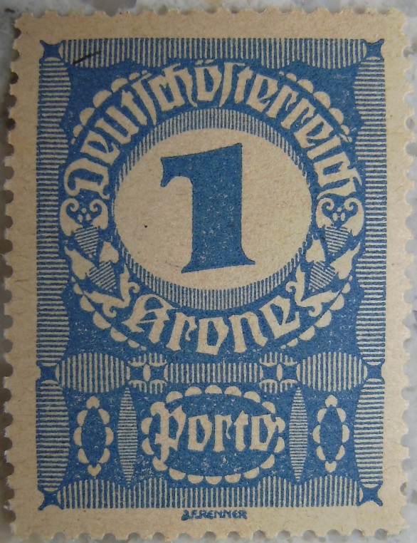 Deutschoesterreich Portomarke schlechtes Papier1 - 1 Kronep.jpg